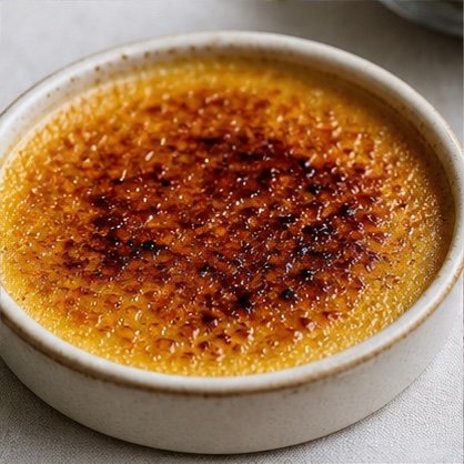 Crème brûlée with a deeply caramelised sugar crust